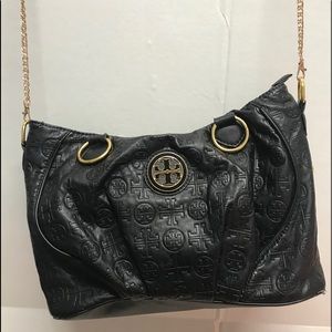 Tory Burch Black Leather Logo Tote